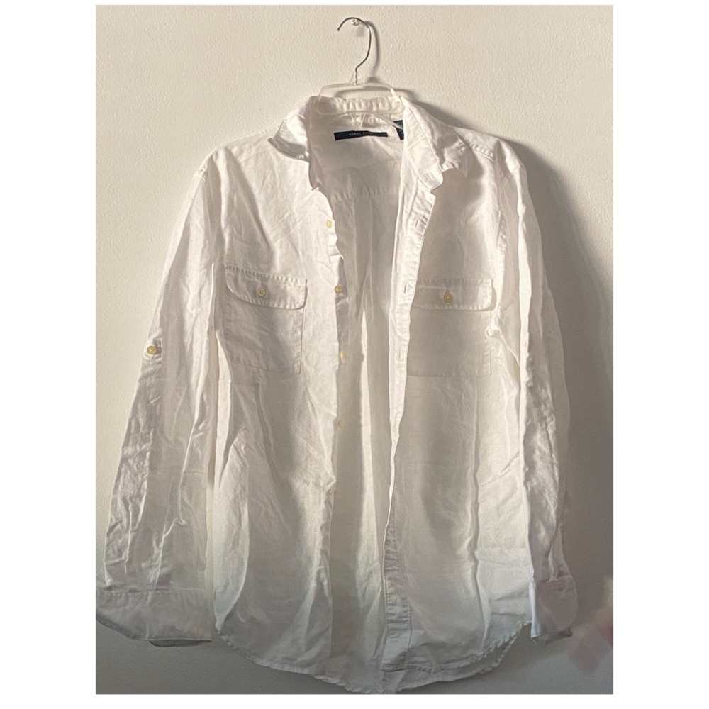 white linen button up